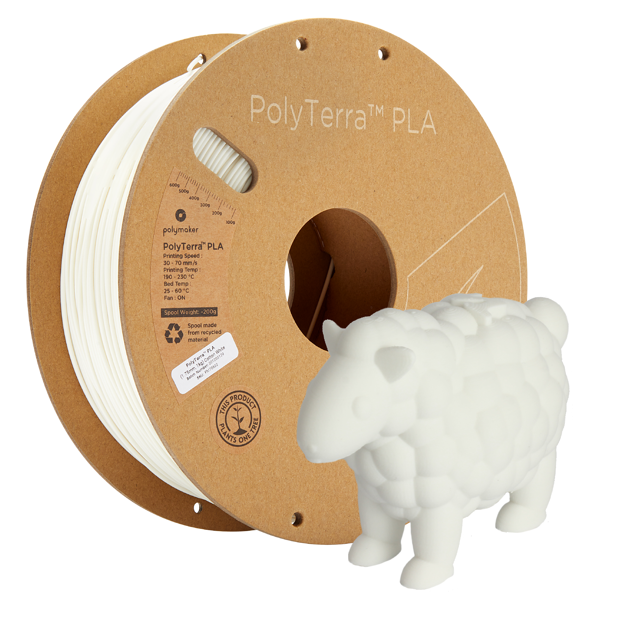 Cívka filamentu PLA matná bílá, Polymaker, 1,75 mm