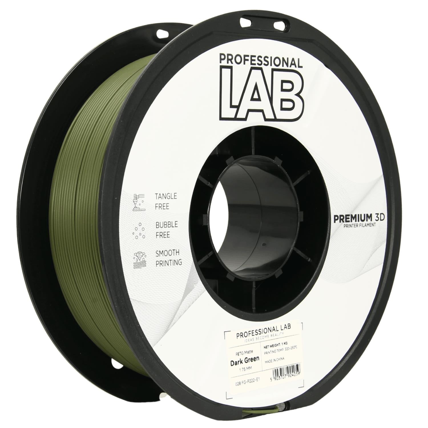 Cívka filamentu PETG matná tmavě zelená, Prof. Lab, 1,75 mm