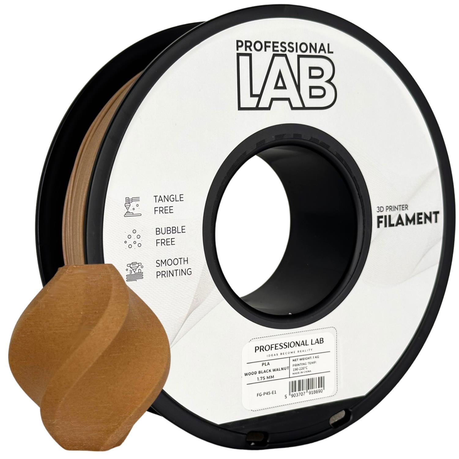 Filament PLA dřevo černá walnut | Prof. Lab