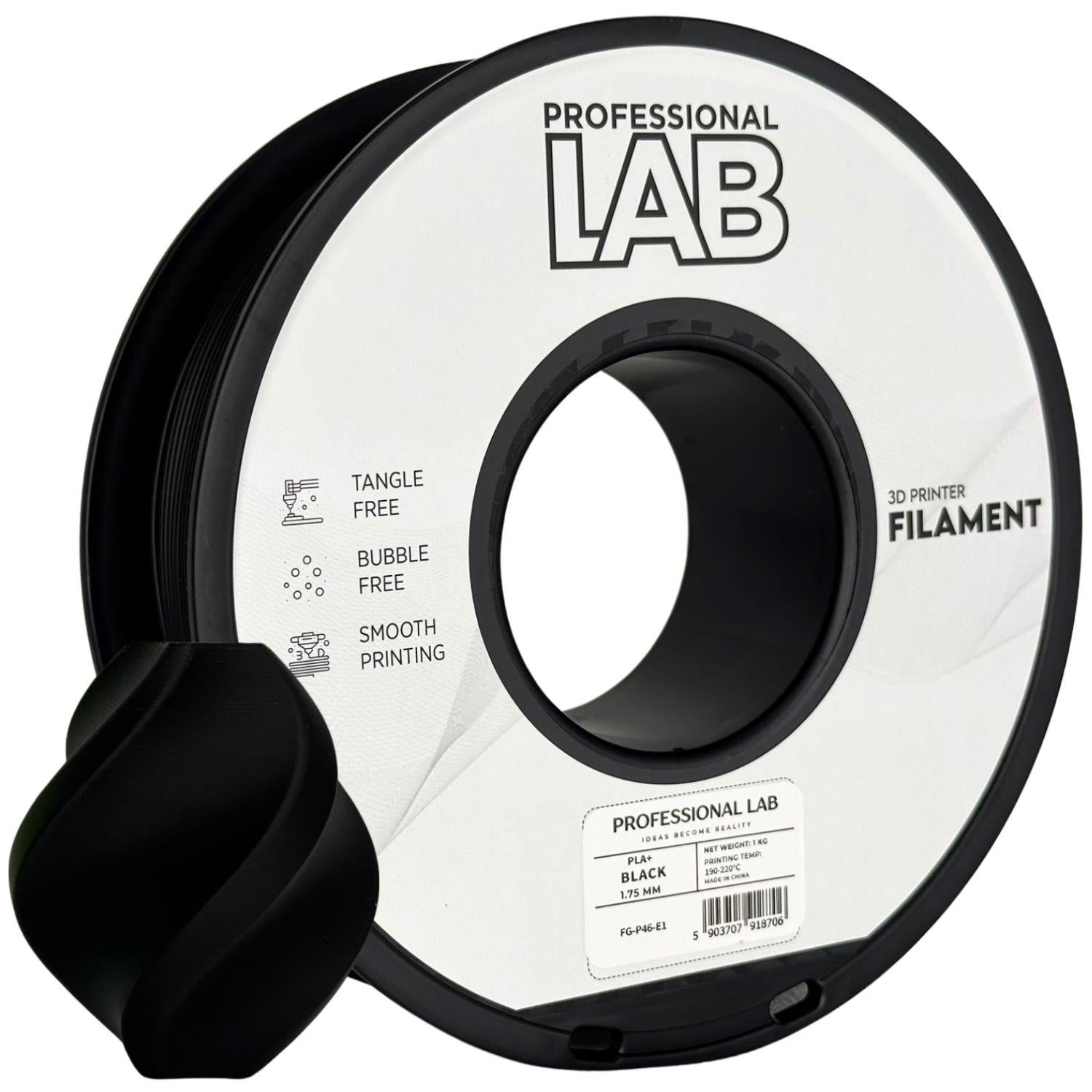PLA+ Schwarz Filament Spule, Prof. Lab, 1,75 mm